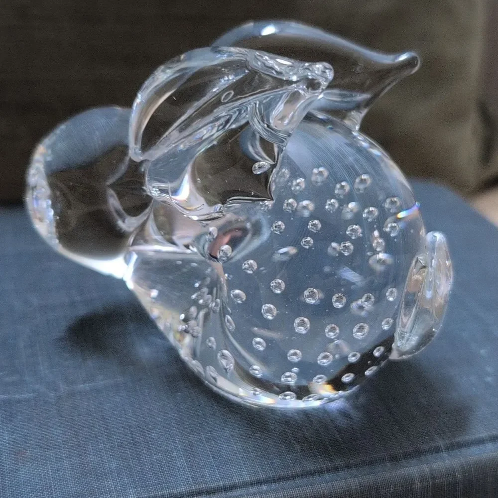 Art Glass Crystal Bunny Rabbit Figurine Paperweight With Controlled Bubbles